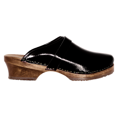 Sabot Suédois de cuir vernis noir