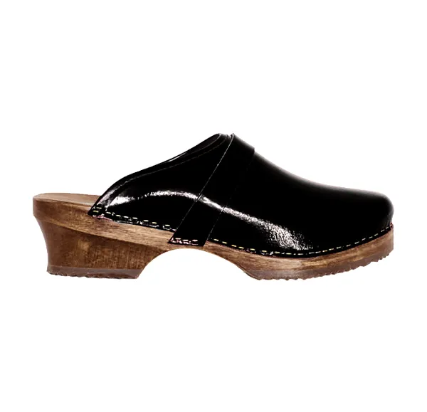 Sabot cuir vernis noir