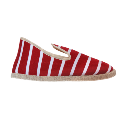 Charentaises marin été rouge et blanc, chausson pour homme