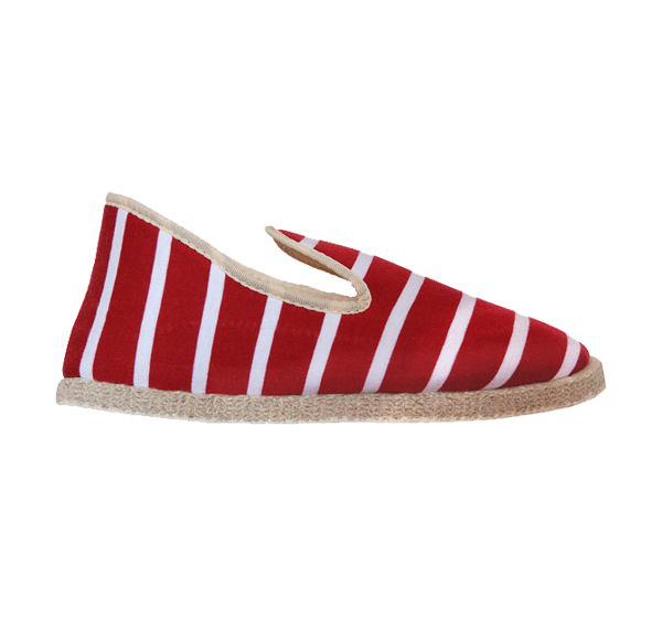 Charentaises marin été rouge et blanc, chausson pour homme