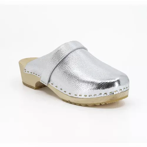 Sabot suédois en cuir argenté