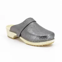 Sabot scandinave en bois avec cuir coloris argent noir