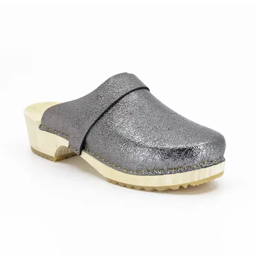 Sabot scandinave en bois avec cuir coloris argent noir