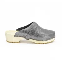 Sabot en cuir coloris argent noir