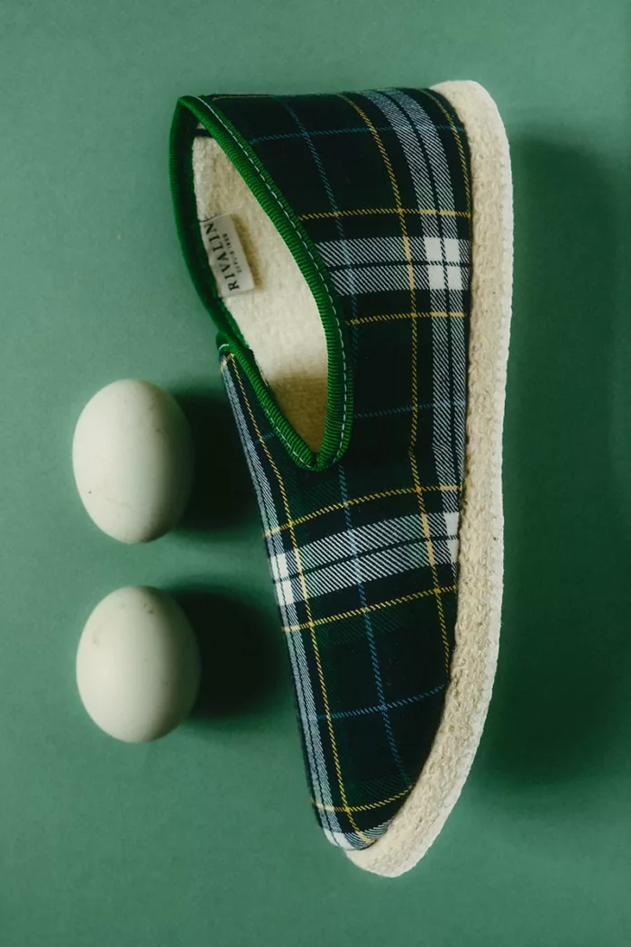 Charentaise écossaise Tartan bleu vert avec 2 oeufs