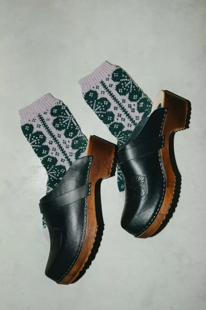 Sabot Marine Folk Embossé Motif Pavot