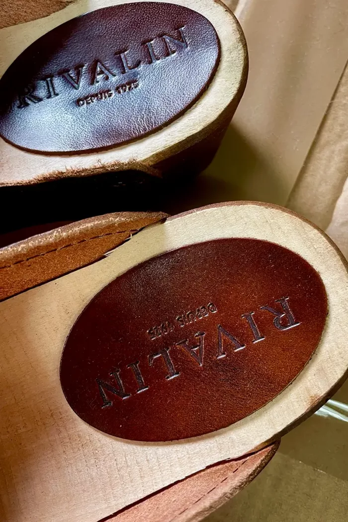 Empiècement cuir sabot marron
