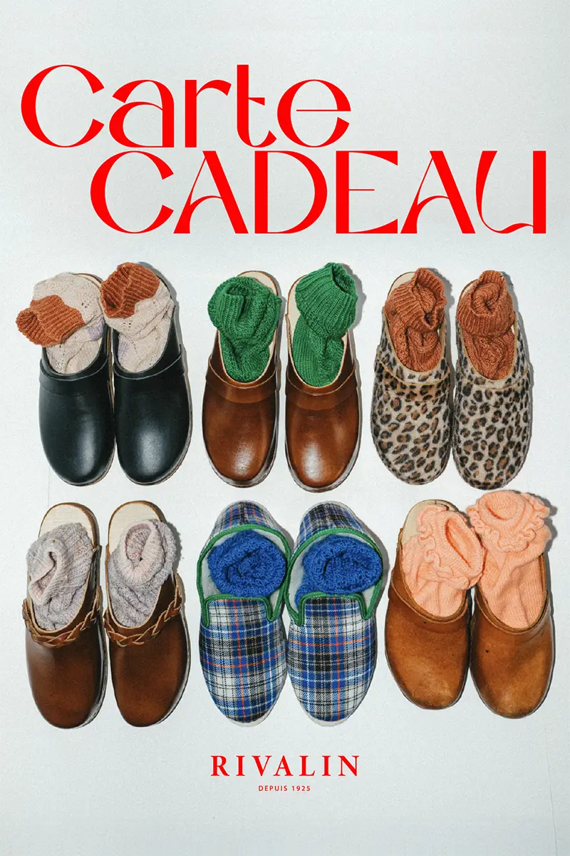 Carte Cadeau Rivalin avec charentaises en laine et sabots en cuir – fabrication française